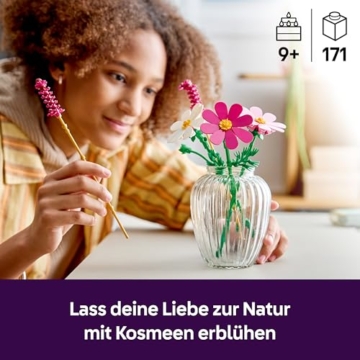 LEGO Botanicals Kosmeen - Künstlicher Blumenstrauß mit 3 Kosmeen & 2 Lampenputzergras Stielen - DIY Kunstblumen Kinderzimmer Deko - Geburtstagsgeschenk für Mädchen ab 9 Jahren & Erwachsene - 11514 - 2