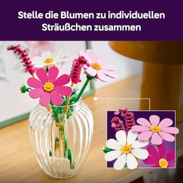 LEGO Botanicals Kosmeen - Künstlicher Blumenstrauß mit 3 Kosmeen & 2 Lampenputzergras Stielen - DIY Kunstblumen Kinderzimmer Deko - Geburtstagsgeschenk für Mädchen ab 9 Jahren & Erwachsene - 11514 - 4