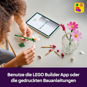 LEGO Botanicals Kosmeen - Künstlicher Blumenstrauß mit 3 Kosmeen & 2 Lampenputzergras Stielen - DIY Kunstblumen Kinderzimmer Deko - Geburtstagsgeschenk für Mädchen ab 9 Jahren & Erwachsene - 11514 - 6