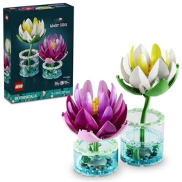 LEGO Botanicals Seerosen - Kunstblumen Set mit 2 künstlichen Topfpflanzen in transparenten Vasen - DIY Kinderzimmer Deko - Geschenk für Mädchen ab 9 Jahren & Erwachsene Blumenliebhaber - 11511 - 1