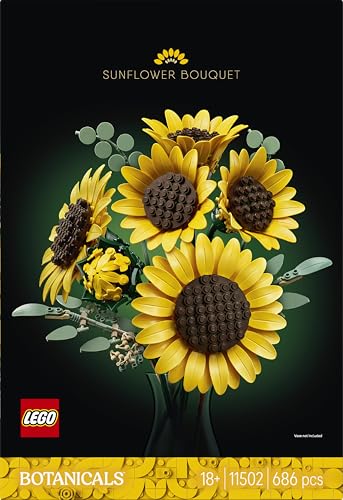 LEGO Botanicals Sonnenblumenstrauß - Kunstblumen Set für Erwachsene - Künstliche Sonnenblumen & Eukalyptuszweige für Deko im Wohn- oder Schlafzimmer - DIY Geschenkidee für Frauen - 11502 - 4