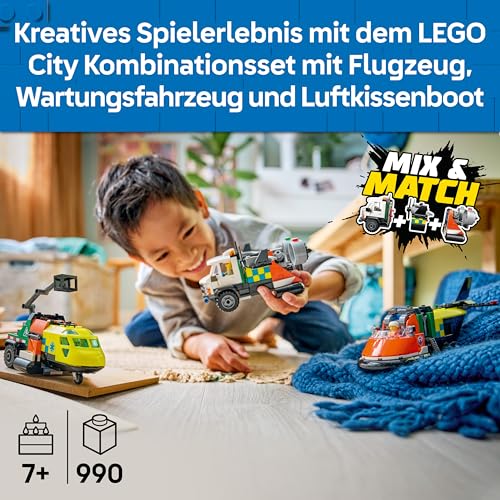 LEGO City 3in1 Airplane, Service Truck & Hovercraft Remix Toy - Mix & Match Model Vehicles Kit w/ 3 Minifigures - STEM Birthday Gift Idea for 7+ Year Old Boys - 60505 - 2