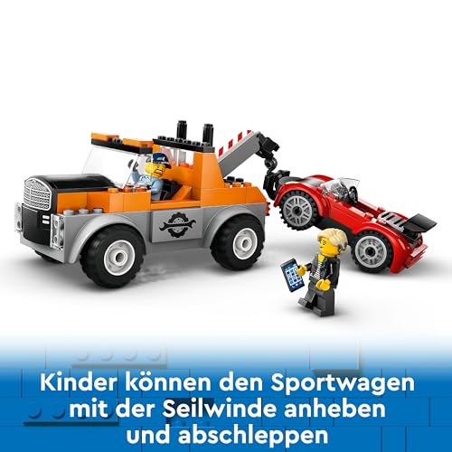 LEGO City Abschleppwagen mit Sportauto, Spielzeug-Auto für Jungen und Mädchen ab 4 Jahren, Geburtstagsgeschenk für Kinder, LKW-Spielzeug mit 2 Minifiguren und Zubehör wie einem Cochlea-Implantat 60435 - 3