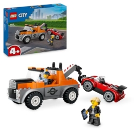 LEGO City Abschleppwagen mit Sportauto, Spielzeug-Auto für Jungen und Mädchen ab 4 Jahren, Geburtstagsgeschenk für Kinder, LKW-Spielzeug mit 2 Minifiguren und Zubehör wie einem Cochlea-Implantat 60435 - 1