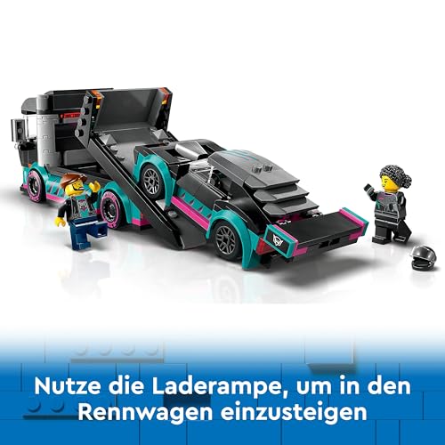 LEGO City Autotransporter mit Rennwagen, LKW-Spielzeug mit Verstellbarer Laderampe und Renn-Auto, Bauset mit 2 Minifiguren, Rennfahrer und LKW-Fahrer, Kinder ab 6 Jahren 60406 - 3