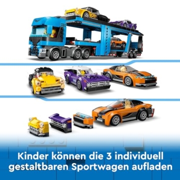 LEGO City Autotransporter mit Sportwagen, Set mit 4 Spielzeugautos für Jungen und Mädchen ab 7 Jahren, Weihnachts- oder Geburtstagsgeschenk, 4 Minifiguren für Rollenspiele 60408 - 6
