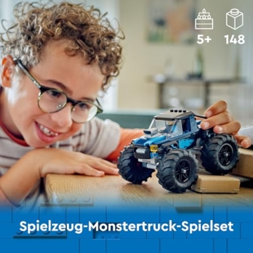 LEGO City Blauer Monstertruck - Offroad Spielzeugauto mit Rennfahrer Minifigur - Monster Truck Rennauto Modellbau für Kinder - Geschenk für Jungs und Mädchen ab 5 Jahren - 60402 - 2