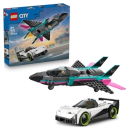 LEGO City Düsenflieger vs. Rennauto - Spielzeug Set mit Flugzeug, Supersportwagen und Pilot und Fahrer Minifigur - Geburtstagsgeschenk für Jungen ab 6 Jahren - 60489 - 1