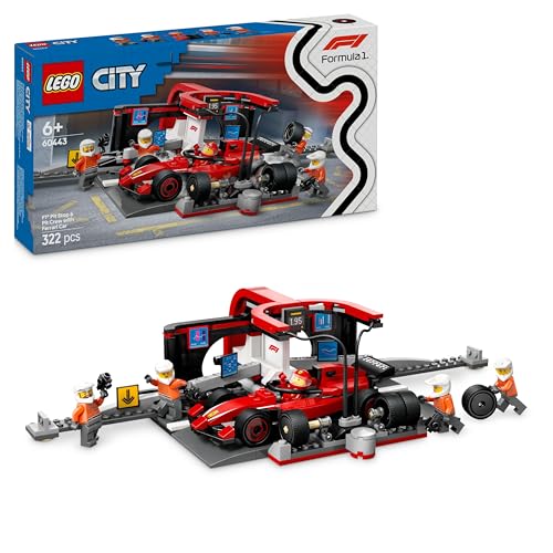 LEGO City F1 Boxenstopp mit Boxencrew und Ferrari Flitzer - Formel 1 Pit Stop Set mit 1 Rennfahrer und 4 Mechaniker Minifiguren - Spielzeug Rennauto für Jungen und Mädchen ab 6 Jahren - 60443 - 1