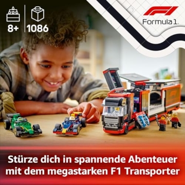 LEGO City F1 Transporter mit RB20 & AMR24 F1 Rennautos - Spielzeug Autotransporter für Red Bull & Aston Martin Formel 1 Teams - Inkl. 5 Minifiguren - Geschenk für Jungen & Mädchen ab 8 Jahren 60445 - 2