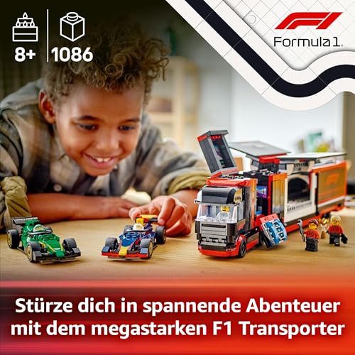 LEGO City F1 Transporter mit RB20 & AMR24 F1 Rennautos - Spielzeug Autotransporter für Red Bull & Aston Martin Formel 1 Teams - Inkl. 5 Minifiguren - Geschenk für Jungen & Mädchen ab 8 Jahren 60445 - 2