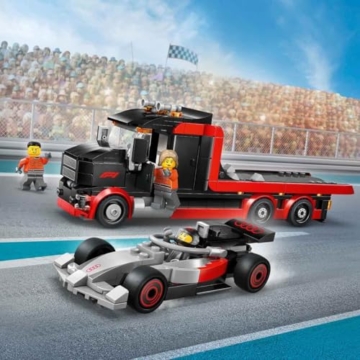 LEGO City F1 Truck mit Audi F1 Rennwagen - Spielzeug Modellbau mit 3 Minifiguren und Fahrzeug Hebefunktion - Geschenkidee für Jungen ab 7 Jahren und Motorsportfans - 60493 - 2