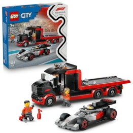 LEGO City F1 Truck mit Audi F1 Rennwagen - Spielzeug Modellbau mit 3 Minifiguren und Fahrzeug Hebefunktion - Geschenkidee für Jungen ab 7 Jahren und Motorsportfans - 60493 - 1