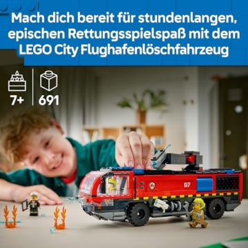 LEGO City Flughafenlöschfahrzeug - Spielzeug Einsatzfahrzeug - Modellbau mit 4 Feuerwehr Minifiguren - Geburtstagsgeschenk für Jungen ab 7 Jahren und Technikfans - 60499 - 2