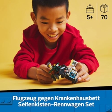 LEGO City Flugzeug vs. Krankenhausbett Rennwagen Set - Seifenkisten Spielzeug für Jungen und Mädchen ab 5 Jahren - Bauset mit 2 Minifiguren - Geschenk zum Geburtstag & für die Feiertage 60459 - 2