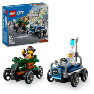LEGO City Flugzeug vs. Krankenhausbett Rennwagen Set - Seifenkisten Spielzeug für Jungen und Mädchen ab 5 Jahren - Bauset mit 2 Minifiguren - Geschenk zum Geburtstag & für die Feiertage 60459 - 1