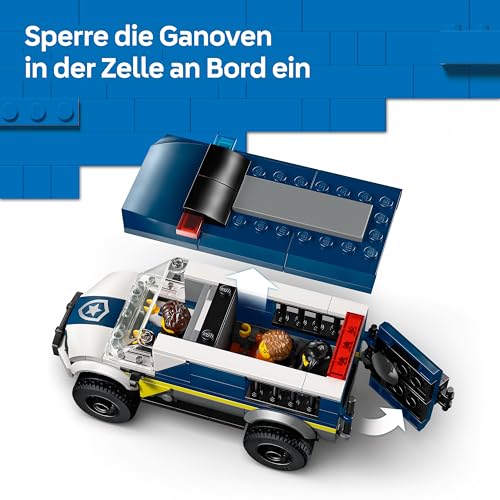 LEGO City Gefangenentransporter - Spielzeug LKW Bauset mit Motorrad, 3 Minifiguren und Abnehmbarer Gefängnistür - Ostergeschenke für Jungen ab 6 Jahren - 60479 - 3