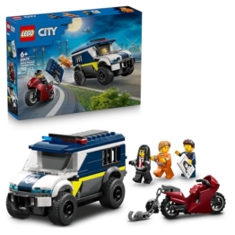 LEGO City Gefangenentransporter - Spielzeug LKW Bauset mit Motorrad, 3 Minifiguren und Abnehmbarer Gefängnistür - Ostergeschenke für Jungen ab 6 Jahren - 60479 - 1