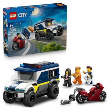 LEGO City Gefangenentransporter - Spielzeug LKW Bauset mit Motorrad, 3 Minifiguren und Abnehmbarer Gefängnistür - Ostergeschenke für Jungen ab 6 Jahren - 60479 - 1
