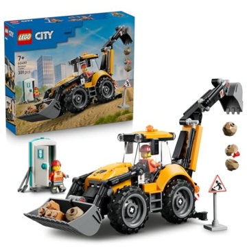 LEGO City Gelber Baggerlader - Baufahrzeug Spielzeug - Traktor mit 2 Minifiguren, funktionierender Frontschaufel und Heckbagger - Geburtstagsgeschenk für Jungen ab 7 Jahren - 60480 - 1