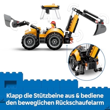 LEGO City Gelber Baggerlader - Baufahrzeug Spielzeug - Traktor mit 2 Minifiguren, funktionierender Frontschaufel und Heckbagger - Geburtstagsgeschenk für Jungen ab 7 Jahren - 60480 - 5