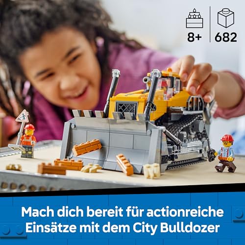 LEGO City Gelber Bulldozer Set – Spielzeugbaustelle, BAU- und Spielset – wirklichkeitsgetreue Baumaschine mit Fahrer und 2 Bauarbeitern – Geschenkidee für Kinder ab 8 Jahren – 60466 - 2