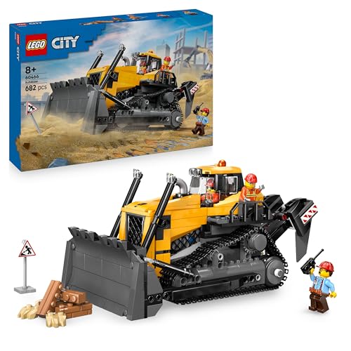 LEGO City Gelber Bulldozer Set – Spielzeugbaustelle, BAU- und Spielset – wirklichkeitsgetreue Baumaschine mit Fahrer und 2 Bauarbeitern – Geschenkidee für Kinder ab 8 Jahren – 60466 - 1