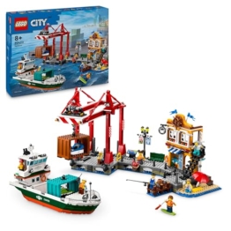 LEGO City Hafen mit Frachtschiff, Bauspielzeug für Jungen und Mädchen ab 8 Jahren, Geschenkidee für Kinder, Containerkran, Schiff-Spielzeug und 8 Minifiguren 60422 - 1