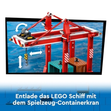 LEGO City Hafen mit Frachtschiff, Bauspielzeug für Jungen und Mädchen ab 8 Jahren, Geschenkidee für Kinder, Containerkran, Schiff-Spielzeug und 8 Minifiguren 60422 - 4