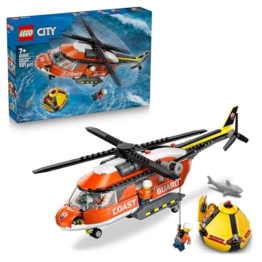 LEGO City Hubschrauber der Küstenwache - Spielzeug Einsatzfahrzeug - Modellbau mit Schiebetüren, Winde, 4 Minifiguren und Hai Figur - Geburtstagsgeschenk für Jungen ab 7 Jahren - 60503 - 1