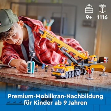 LEGO City Mobiler Baukran, Bauspielzeug für Jungen und Mädchen, Geschenk für kreative Kinder, ausfahrbarer Langer Ausleger, 4 Bauarbeiter-Minifiguren für Rollenspiele 60409 - 2