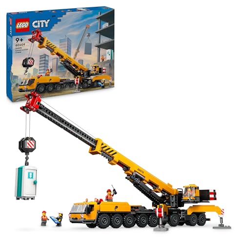 LEGO City Mobiler Baukran, Bauspielzeug für Jungen und Mädchen, Geschenk für kreative Kinder, ausfahrbarer Langer Ausleger, 4 Bauarbeiter-Minifiguren für Rollenspiele 60409 - 1