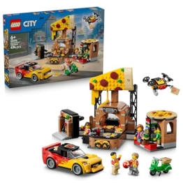 LEGO City Pizza-Liefererlebnis mit Fahrzeugen - inkl. Spielzeugauto, Roller, Drohne, Arcade-Automat und 4 Minifiguren - Geburtstagsgeschenk für Jungen ab 6 Jahren - 60496 - 1