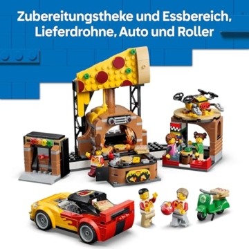 LEGO City Pizza-Liefererlebnis mit Fahrzeugen - inkl. Spielzeugauto, Roller, Drohne, Arcade-Automat und 4 Minifiguren - Geburtstagsgeschenk für Jungen ab 6 Jahren - 60496 - 4