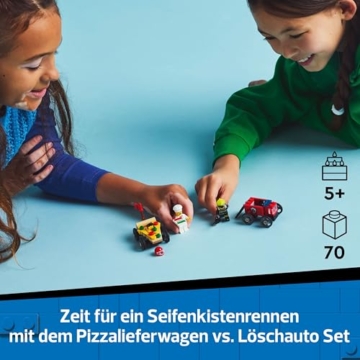 LEGO City Pizzalieferwagen vs. Löschauto - Seifenkisten Spielzeug für Mädchen und Jungen ab 5 Jahren - Bauset mit 2 Fahrer Minifiguren - Geschenk zum Geburtstag & für die Feiertage 60458 - 2