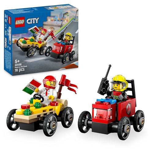 LEGO City Pizzalieferwagen vs. Löschauto - Seifenkisten Spielzeug für Mädchen und Jungen ab 5 Jahren - Bauset mit 2 Fahrer Minifiguren - Geschenk zum Geburtstag & für die Feiertage 60458 - 1