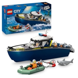 LEGO City Police Boat Chase Set - incl. 2 Boat Toys, 3 Minifigures & a Shark Animal Figure - Gift for 6+ Year Old Boys & Girls - 60456 - 1