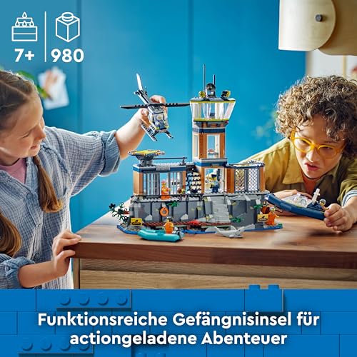 LEGO City Police Prison Island Toy for 7 Plus Year Old Boys, Girls & Kids, Emergency Vehicles Set with Helicopter, Boat, 7 Minifigures, Dog & Shark Figures for Imaginative Play, Birthday Gift 60419 - 3