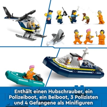 LEGO City Police Prison Island Toy for 7 Plus Year Old Boys, Girls & Kids, Emergency Vehicles Set with Helicopter, Boat, 7 Minifigures, Dog & Shark Figures for Imaginative Play, Birthday Gift 60419 - 6