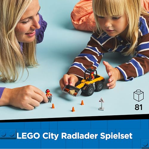 LEGO City Radlader - Spielzeugbagger für Kleinkinder, Mädchen und Jungen ab 4 Jahren - Fahrzeug Spielset - Montessori Geschenkideen für die Vorschule - Set mit 2 Bauarbeiter Minifiguren 60450 - 2