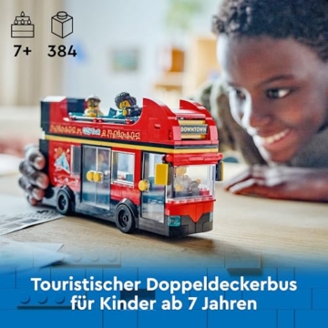 LEGO City Red Double-Decker Sightseeing Bus Toy, Red Vehicle for 7 Plus Year Old Boys & Girls, Creative Set with 5 Minifigures Including a Baby and Buggy, Birthday Gift Idea 60407 - 3