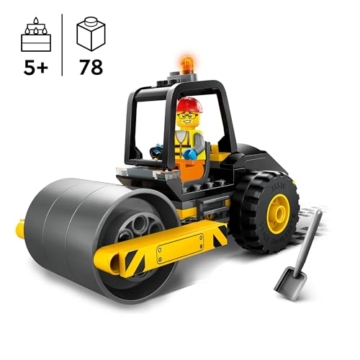 LEGO City Straßenwalze, Baustellenfahrzeug für Kinder ab 5 Jahren, Dampfwalze-Spielzeug mit Bauarbeiter-Minifigur, fantasievolles Spielerlebnis für Jungs und Mädchen, kleines, lustiges Geschenk 60401 - 2