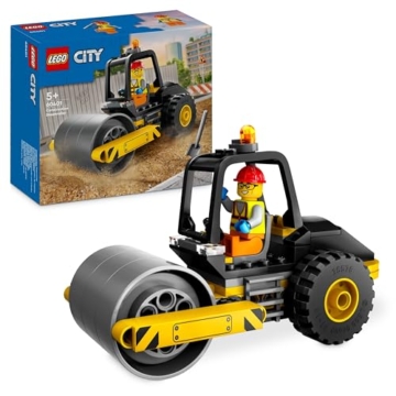 LEGO City Straßenwalze, Baustellenfahrzeug für Kinder ab 5 Jahren, Dampfwalze-Spielzeug mit Bauarbeiter-Minifigur, fantasievolles Spielerlebnis für Jungs und Mädchen, kleines, lustiges Geschenk 60401 - 1
