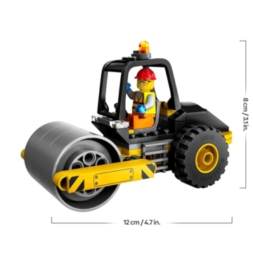 LEGO City Straßenwalze, Baustellenfahrzeug für Kinder ab 5 Jahren, Dampfwalze-Spielzeug mit Bauarbeiter-Minifigur, fantasievolles Spielerlebnis für Jungs und Mädchen, kleines, lustiges Geschenk 60401 - 6