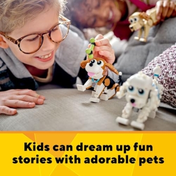 LEGO Creator 3 in 1 Entzückende Hunde Set 31137 mit Dackel, Mops, Pudelfiguren, Tierbauspielzeug für Kinder ab 7 Jahren, Geschenk für Hundeliebhaber, Ostergeschenkidee - 3