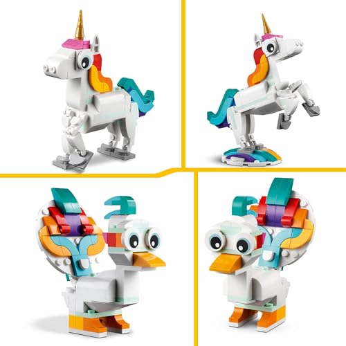 LEGO Creator 3-in-1 Magisches Einhorn - Spielzeug mit Minifiguren - Tierfigur verwandelt Sich in EIN Seepferdchen oder einen Pfau - Kreatives Geschenk für Mädchen und Jungen ab 7 Jahren - 31140 - 3