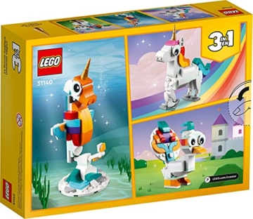 LEGO Creator 3 in 1 Magisches Einhorn Spielzeug, Verwandelt von Einhorn zu Seepferdchen zu Pfau, Regenbogen Tierfiguren Einhorn Geschenk für Enkelkinder Mädchen Jungen Spielzeug zum Zusammenbauen - 2