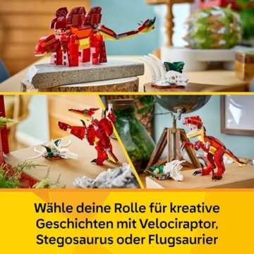 LEGO Creator 3-in-1-Set 31379 Wilder Dinosaurier Spielzeug - Set mit 3 Bauoptionen, Velociraptor, Stegosaurus oder Flugsaurier - Figuren für Kinder ab 8 Jahren - Geschenk für Jungen & Mädchen - 31379 - 3