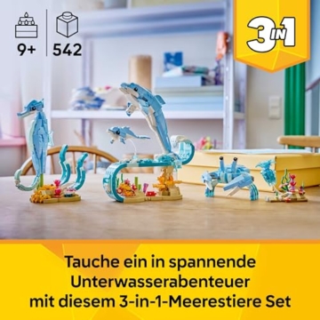 LEGO Creator 3-in-1-Set Meerestiere: Wunderschöne Delfine - Tierfiguren - Set mit 3 Optionen: Delfine, Seepferdchen & Krabbe - Spielzeug für Kinder ab 9 Jahren - Geschenk für Mädchen & Jungen - 31385 - 2