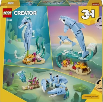 LEGO Creator 3-in-1-Set Meerestiere: Wunderschöne Delfine - Tierfiguren - Set mit 3 Optionen: Delfine, Seepferdchen & Krabbe - Spielzeug für Kinder ab 9 Jahren - Geschenk für Mädchen & Jungen - 31385 - 12